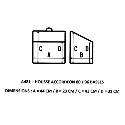 Dimensions housse de transport pour accordéon 80 / 96 basses